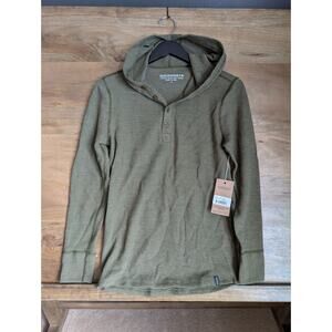 Duckworth Polaris Hooded Henley Shirt Womens Small Green Wool Long Sleeve NWT